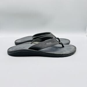 OluKai Sandals Mens 12 Black Ohana Thong Flip Flops Water Beach Comfort Shoes